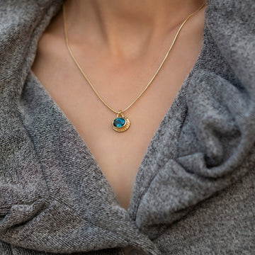 Dainty Gold Necklace with London Blue Topaz Oval Pendant - Vintage Handmade Jewelry, Luxury Handmade Charm Necklace, Dainty Jewelry